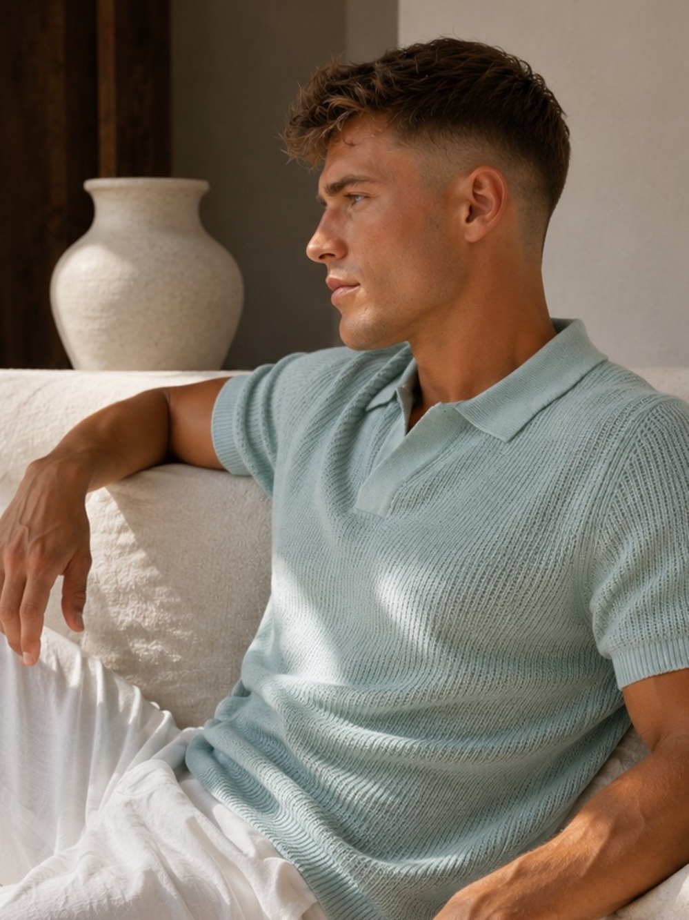 Men's Light Mint Knit Polo Shirt